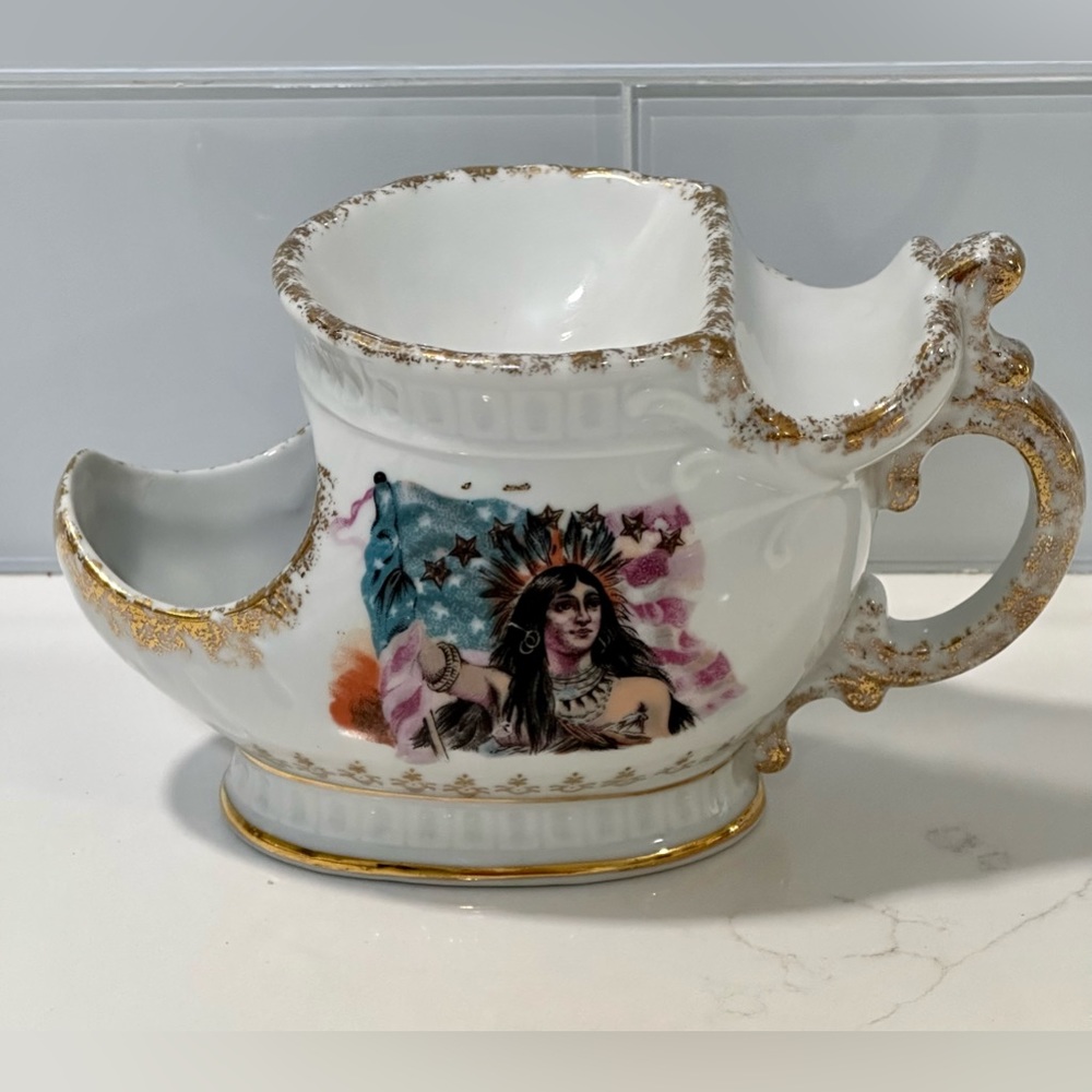 Vintage Antique Brandenburg Porcelain Art Nouveau Shaving Mug Native American